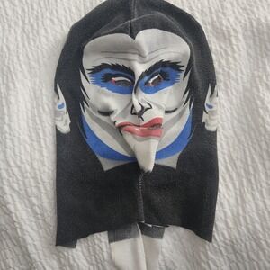 Vintage Novelty Face Print Balaclava Knit Mask Grey Blue Red Halloween Costume